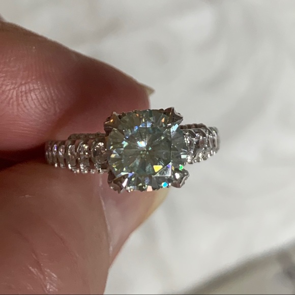 2.0 Carat Ice Blue Moissanite Ring - Picture 9 of 15
